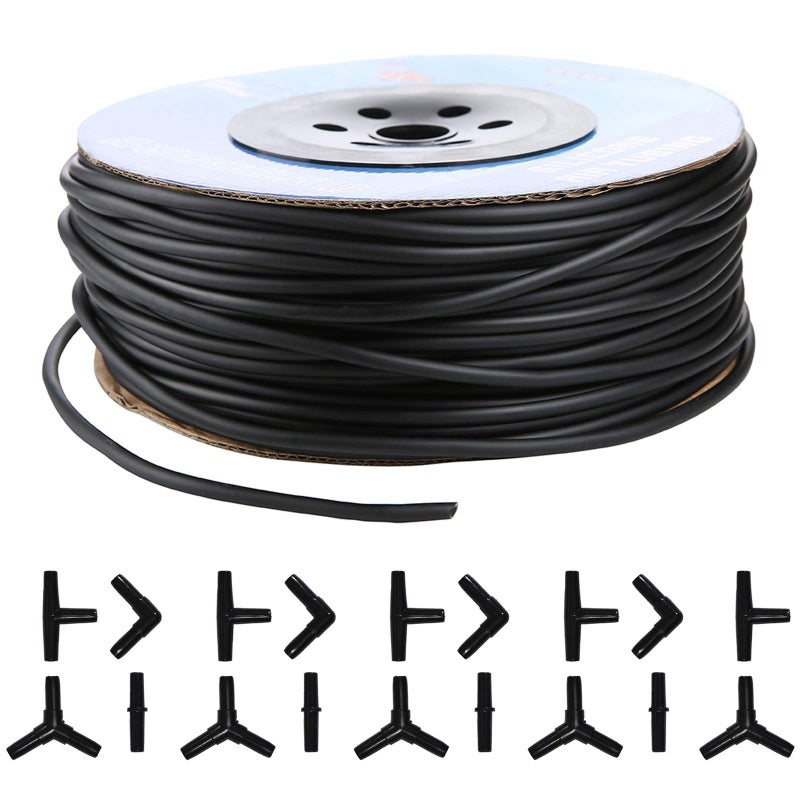 JIH Aquarium 320 Feet Standard 3/16" Black Flexible Airline Tubing with Black Plastic Connectors for Fish Tank,Terrariums, and Hydroponics (320 Feet with connectors) - Image 1